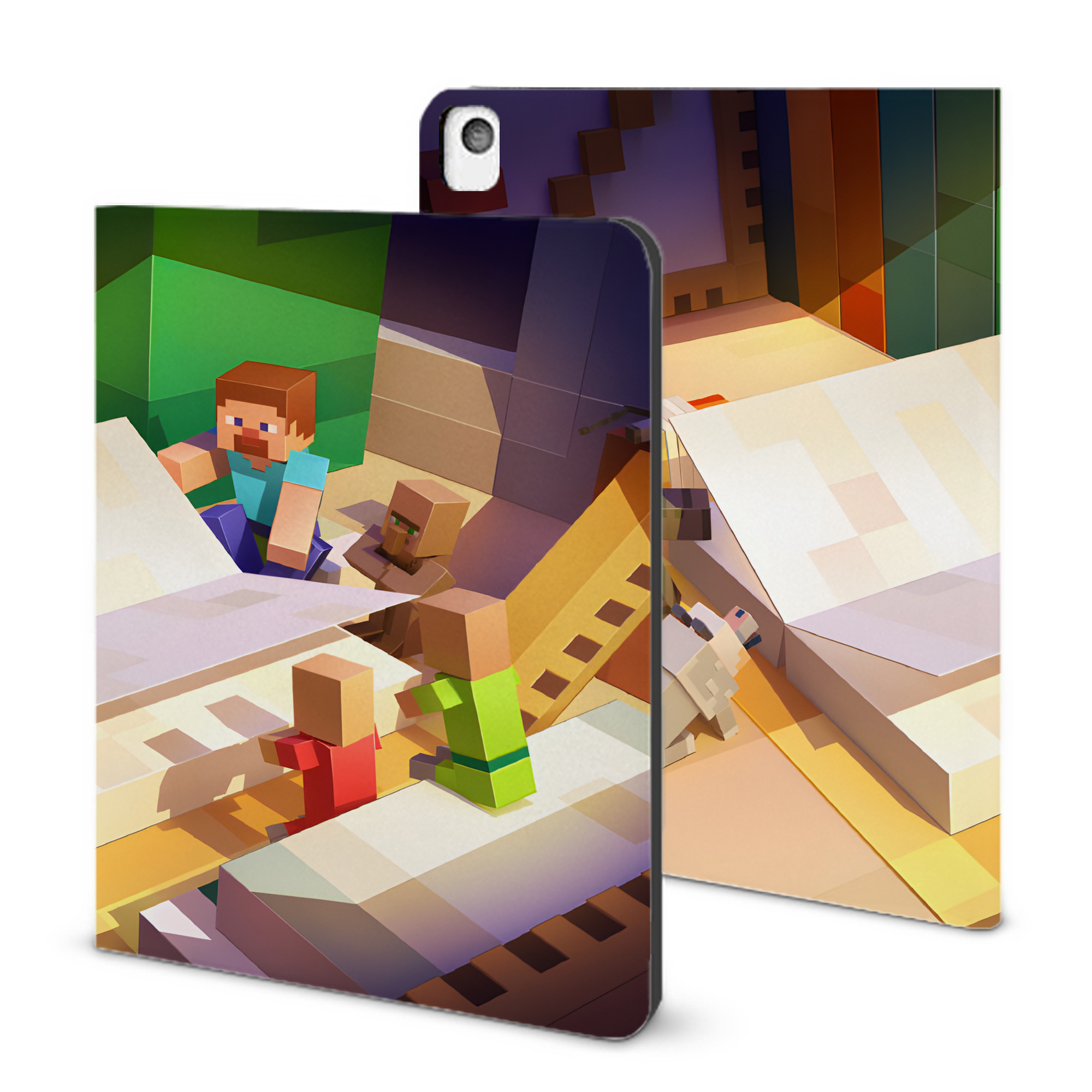 （画像用） マインクラフト ブロックの世界 Minecraft MC Block world IPadケース ペンホルダー付き ブックスタイルデザイン